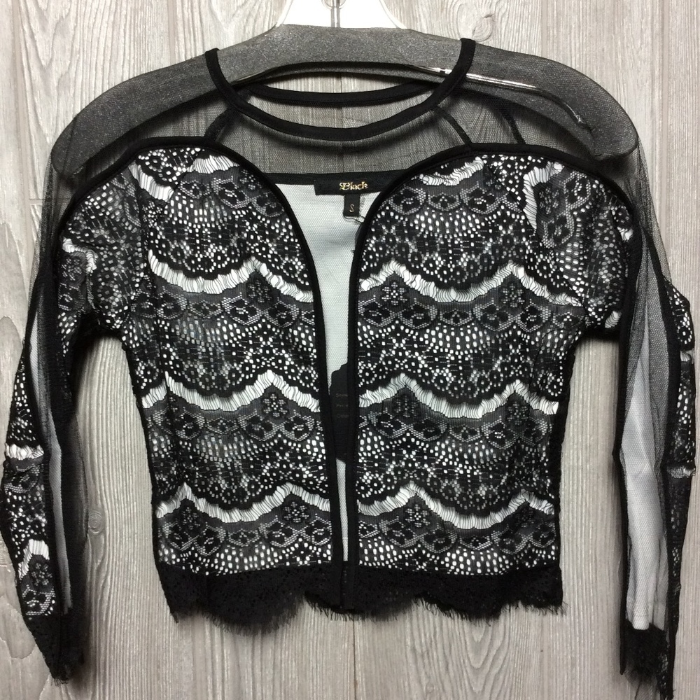 Black Women's Sheer Lace Blouse - Black and White
